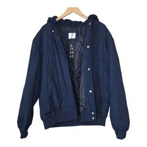 Zak Brand Men's 2XL Navy Blue Hooded Bomber Jacket New W/ Defect Quilted Thick